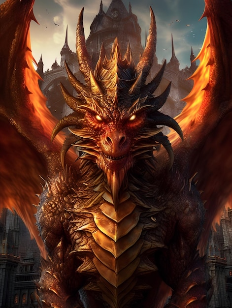 Colorful portrait of a big scary fantasy dragon Closeup Generative AI