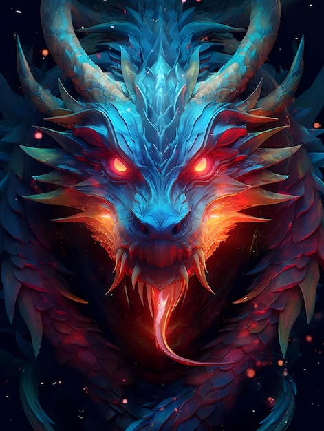 Colorful portrait of a big scary fantasy dragon Closeup Generative AI