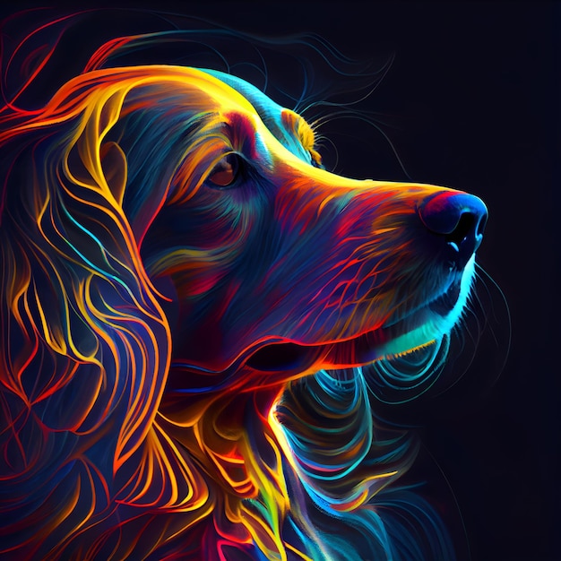 Colorful portrait of a dog on a black background Artistic illustration