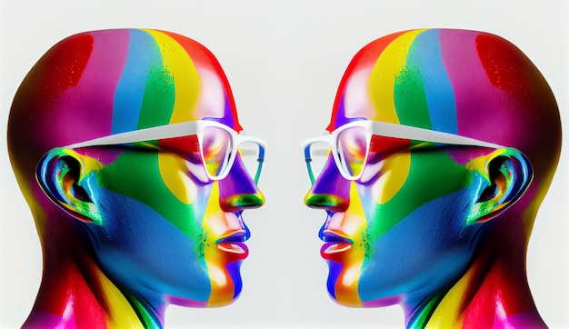 A colorful portrait of a man and woman with glasses