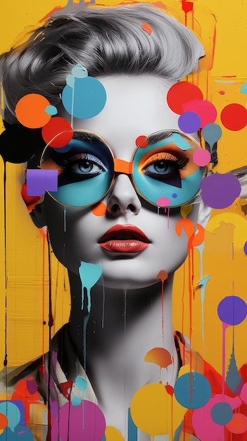 Colorful portrait of a woman with sunglasses