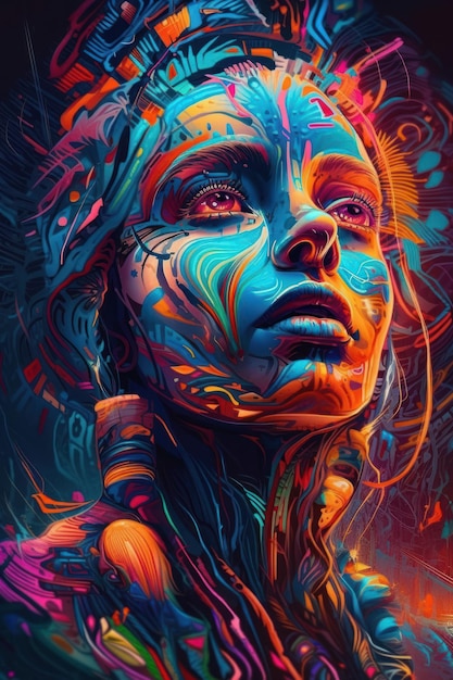 A colorful portrait of a woman with the word art on it.