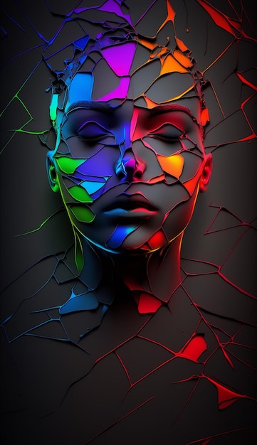A colorful portrait of a woman with the word broken on it.