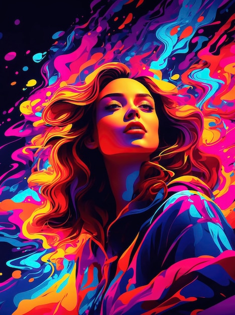 Colorful portrait of young woman with glamorous fashion