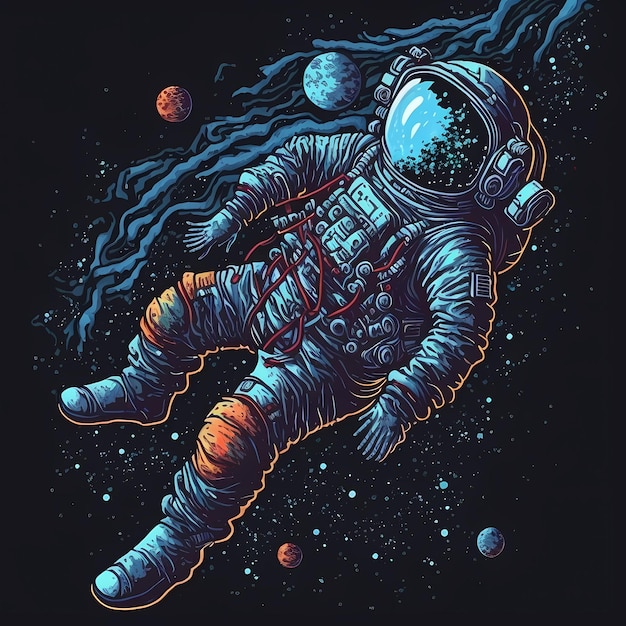 A colorful poster of an astronaut in space