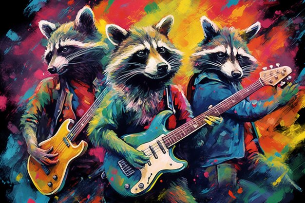 A colorful poster for a band called raccoon