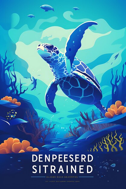 Photo colorful poster endangered animals ocean preservation deep blues coral reef creative concept ideas