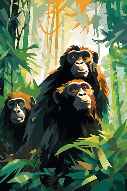 Colorful Poster Endangered Primates Rainforest Rescue Tropical Greens Canopycreative concept ideas