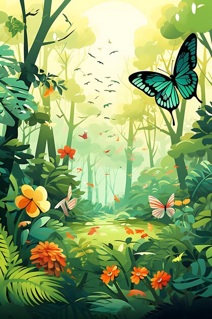 Colorful poster forest insects woodland biodiversity forest greens deep forecreative concept ideas