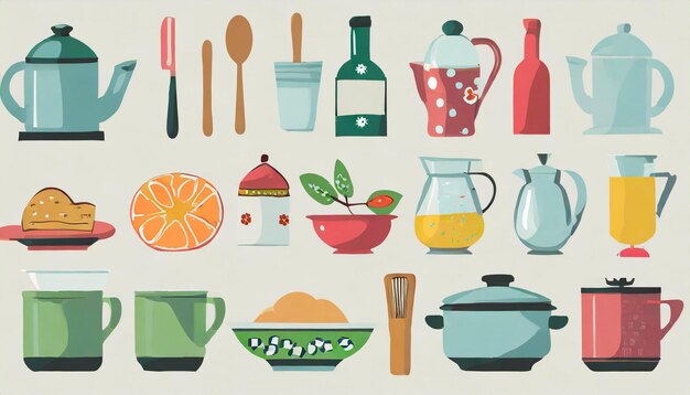 Photo colorful poster of kitchen items