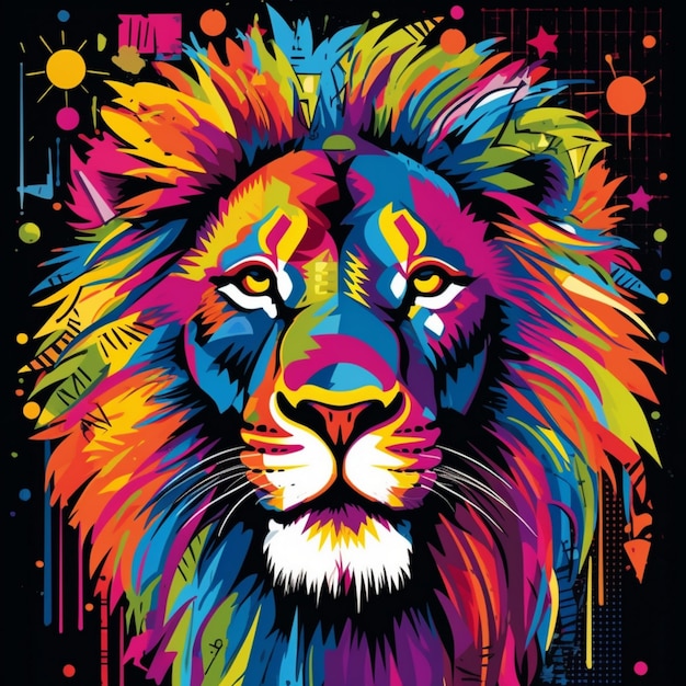 a colorful poster of a lion with the words lion on it.