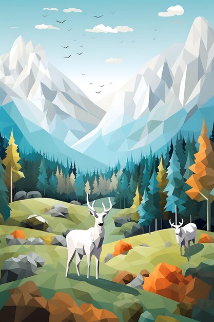 Colorful poster mountain fauna rocky habitat protection cool grays mountainocreative concept ideas