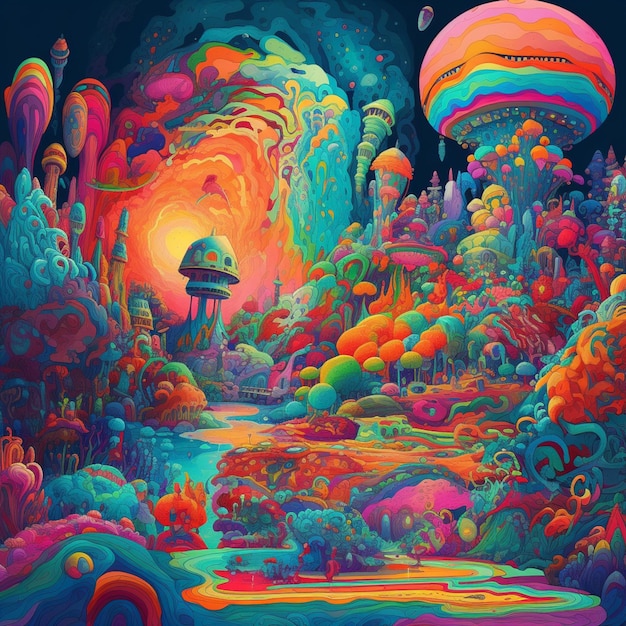 A colorful poster for a music video called psychedelic art.