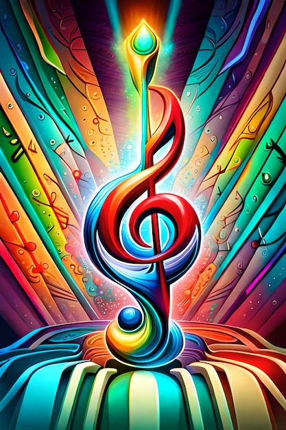 A colorful poster of a musical note with a treble clef on it.
