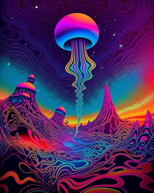 A colorful poster for a psychedelic space scene.