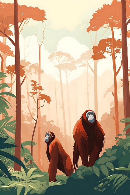 Colorful Poster Rainforest Mammals Tropical Forest Conservation Earthy Reds creative concept ideas