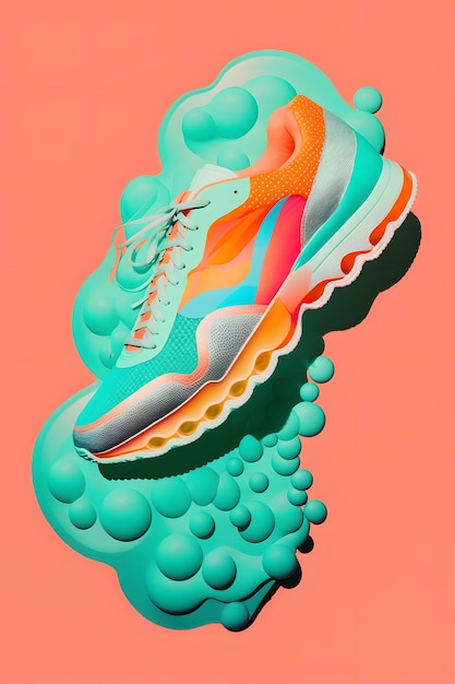 Foto un poster colorato per un marchio di scarpe chiamato nike.