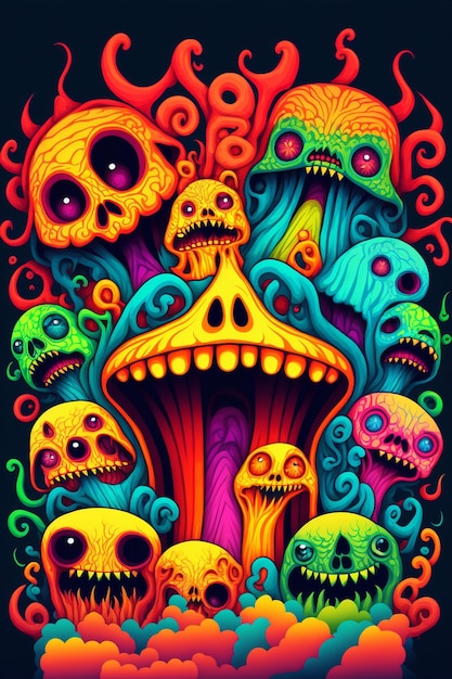 A colorful poster of skulls and skulls.