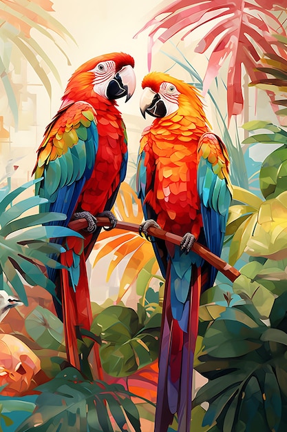 Colorful Poster Tropical Birds Rainforest Avian Life Bright Plumage Colors Tcreative concept ideas