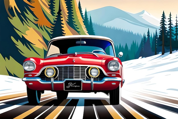 Colorful poster of vintage Classic Car