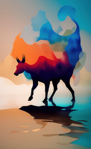 A colorful poster with a bull in the middle of it.