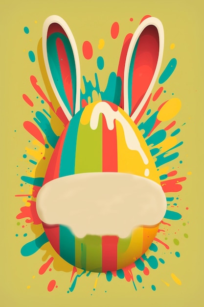 A colorful poster with a bunny on it