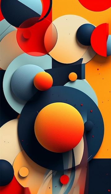 a colorful poster with circles and a circle with orange and blue on it.