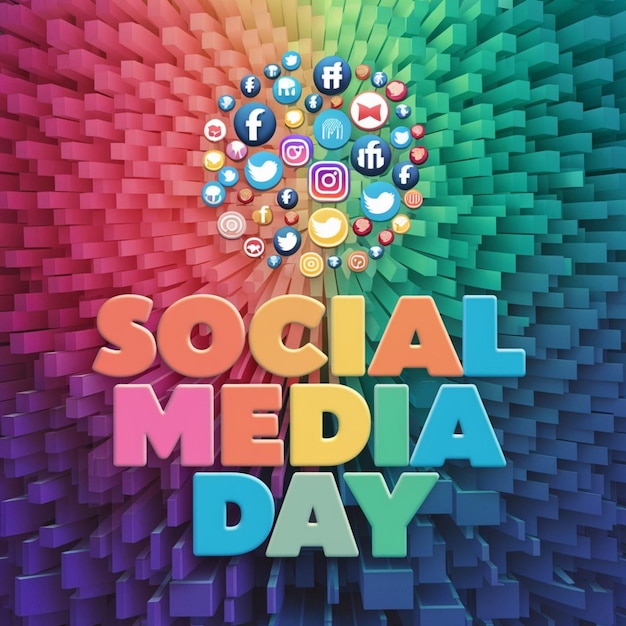 Foto un poster colorato con uno sfondo colorato con un'immagine colorata di un giorno di social media
