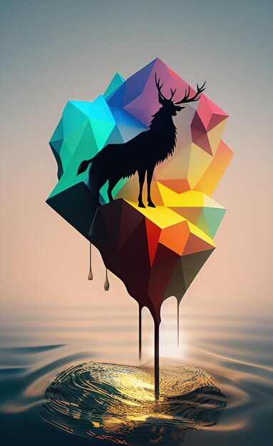 Photo a colorful poster with a deer on it