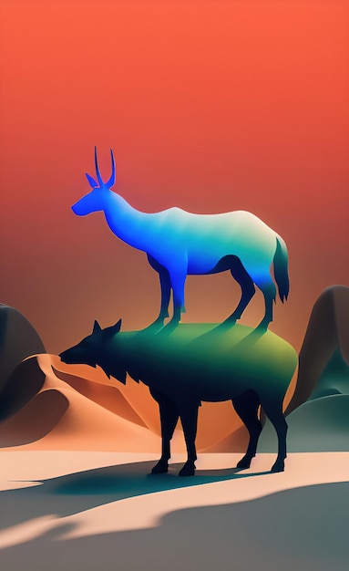 A colorful poster with a deer on top of it