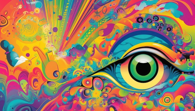 A colorful poster with a eye and the word eye on it.