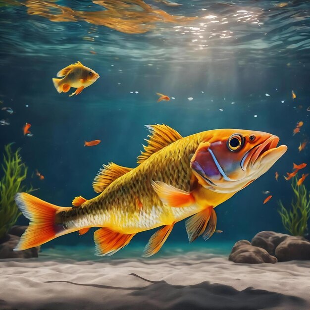 A colorful poster with a fish swimming in the water