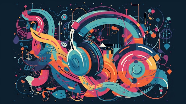 A colorful poster with headphones on it