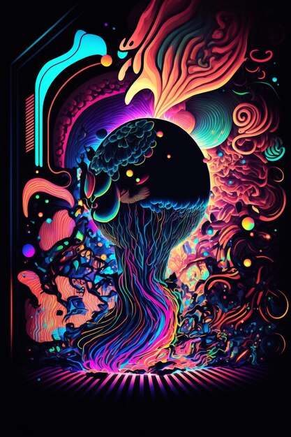 A colorful poster with a jellyfish on it