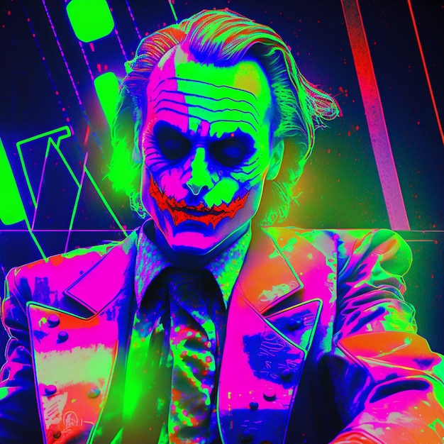 Premium Photo | A colorful poster with a joker in purple and green colors