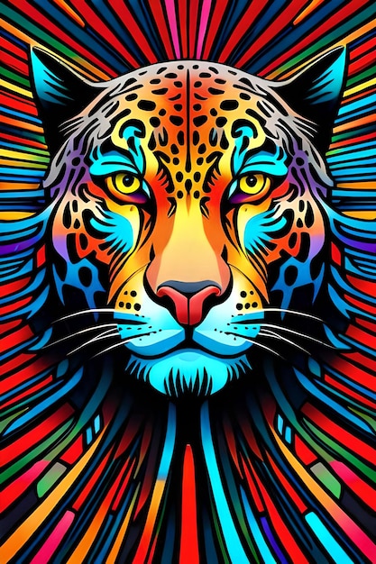 A colorful poster with a leopard face.