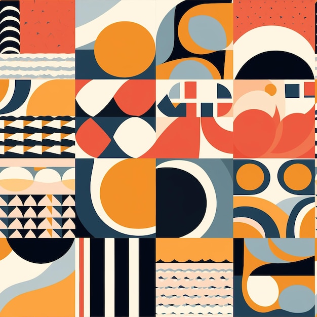 A colorful poster with a pattern of shapes and shapes.