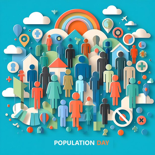 Photo a colorful poster with people and a blue background with people in the middle