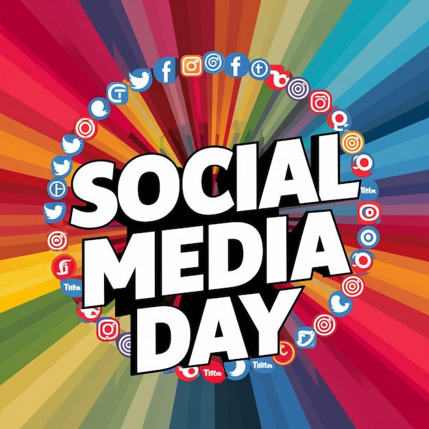 a colorful poster with a picture of social media on it