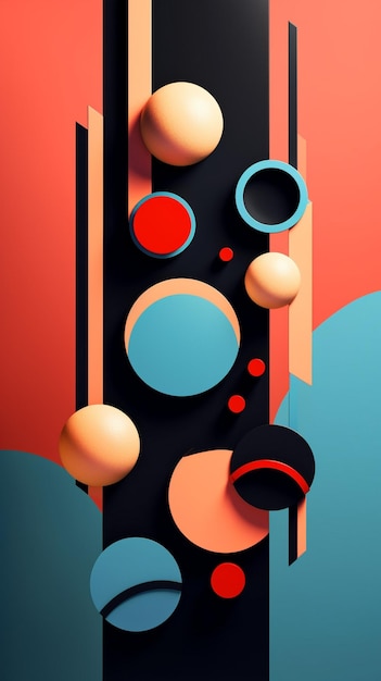 a colorful poster with a red and blue background with a red and blue circle.