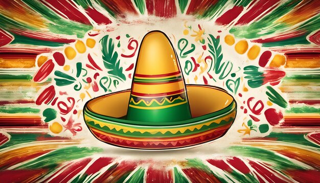 a colorful poster with a sombrero and a colorful background