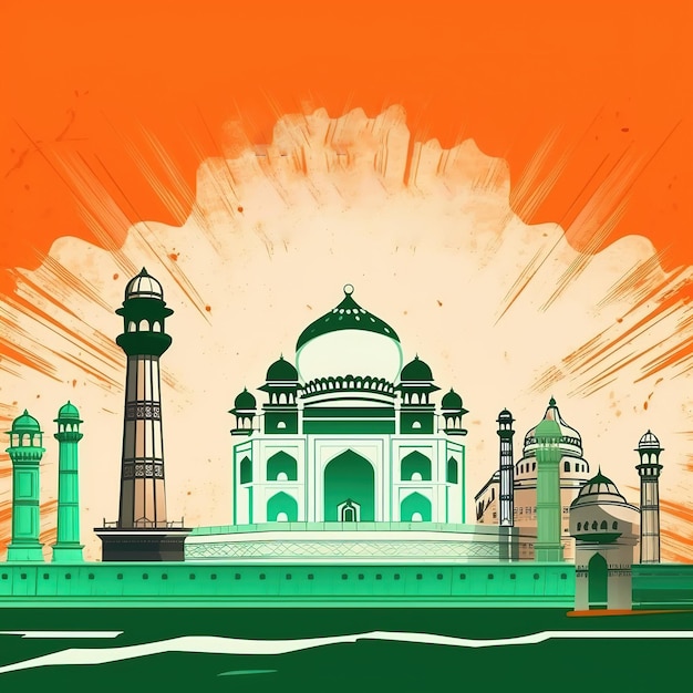 A colorful poster with a taj mahal and a taj mahal.