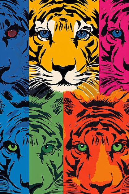 A colorful poster with a tiger on it