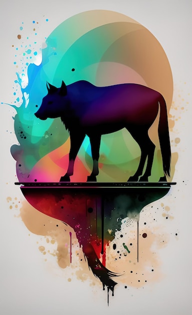 A colorful poster with a wolf on it