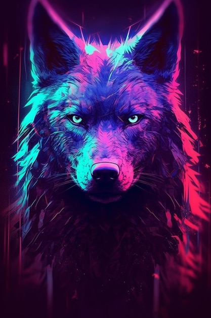 A colorful poster with a wolf and the word wolf on it.