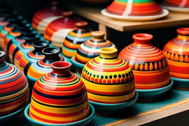 Colorful pottery on display at a store