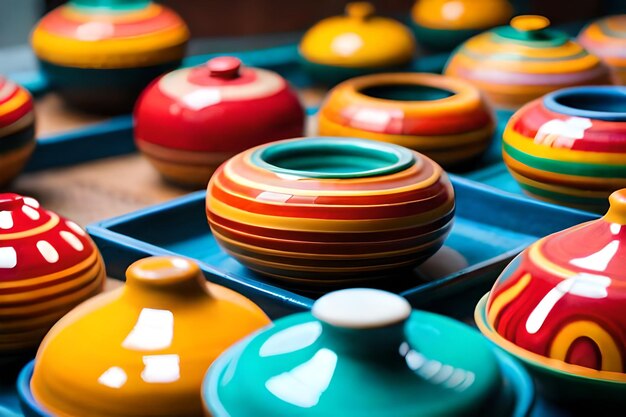 colorful pottery in a market