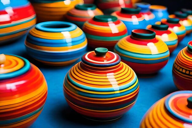 Colorful pottery in a shop window