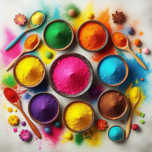 colorful powder containers on a white background