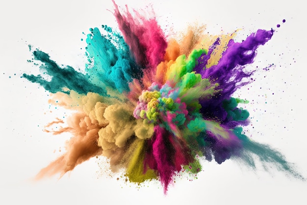 Colorful powder exploding on a white background